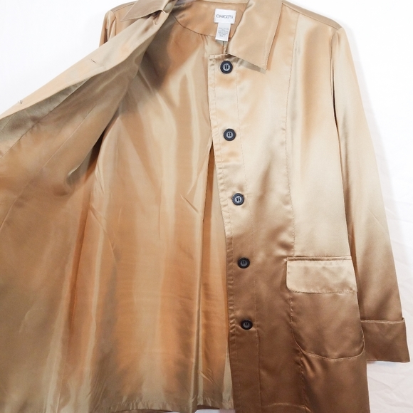 Golden SILK metallic Chicos dress jacket over coat - Picture 4 of 8